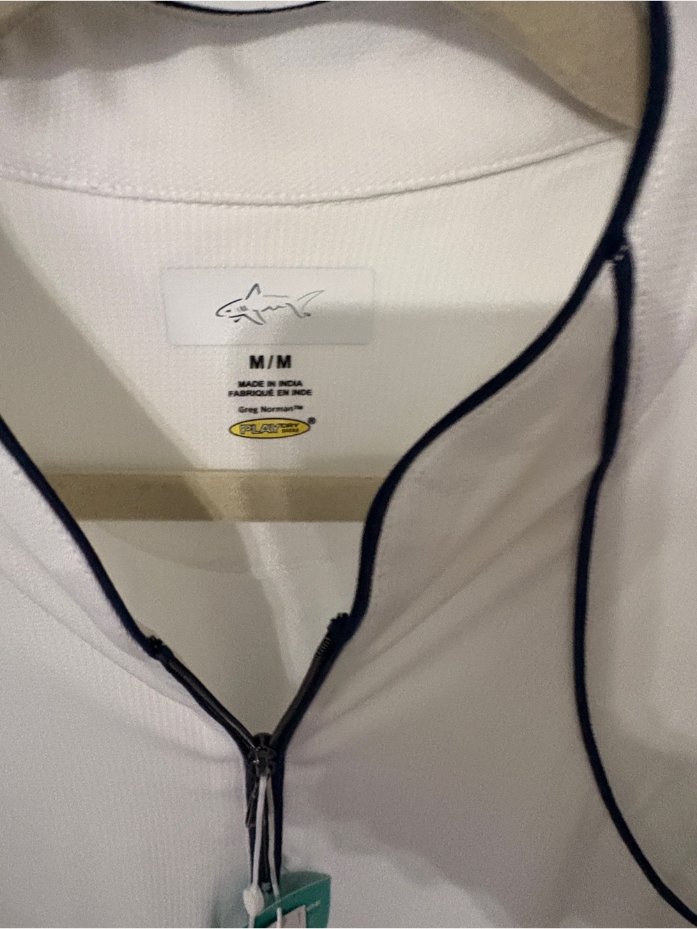 Greg Norman Collection White Sleeveless Zip Polo with Navy Piping - Picture 2 of 3